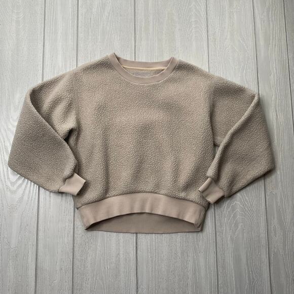 Everlane Women's Renew Cream Tan Sherpa Crewneck Pullover Sweatshirt Size XXS - Picture 2 of 8